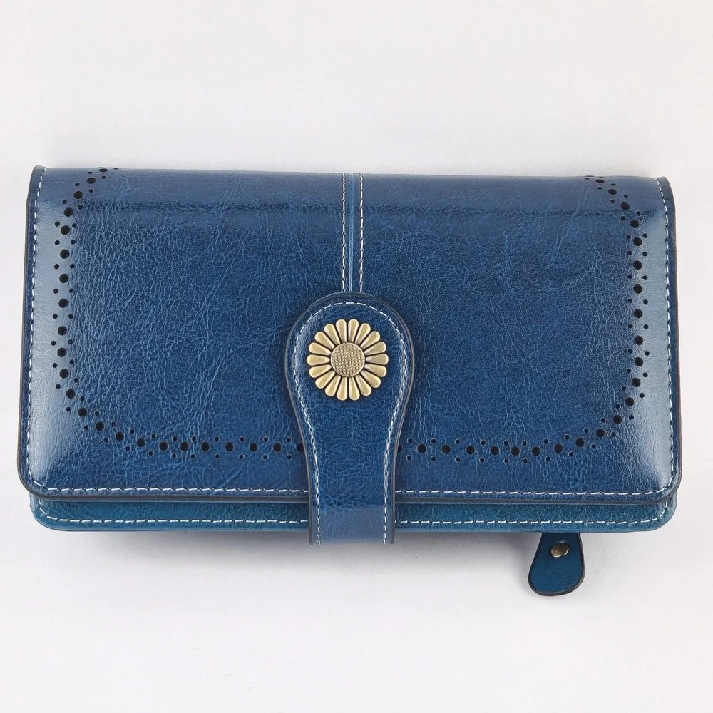 Large Blue Wristlet Wallet RFID Blocking Leather Credit Card Holder SENDEFN NIB